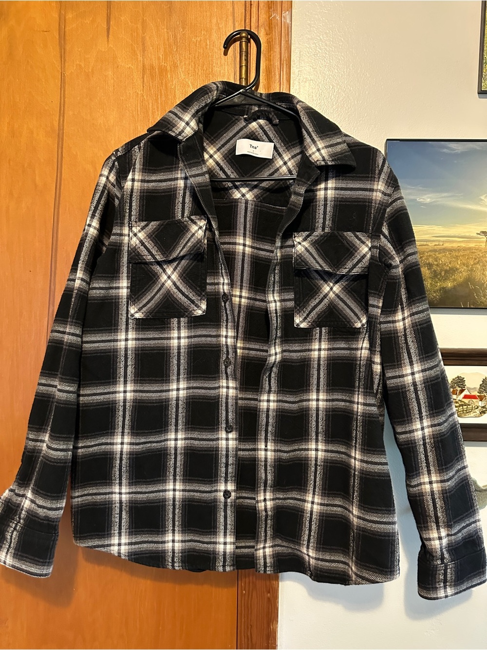 TNA Black and White Plaid Shirt Jacket